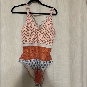 Cupshe Orange and Blue Patterned One Piece Swimsuit